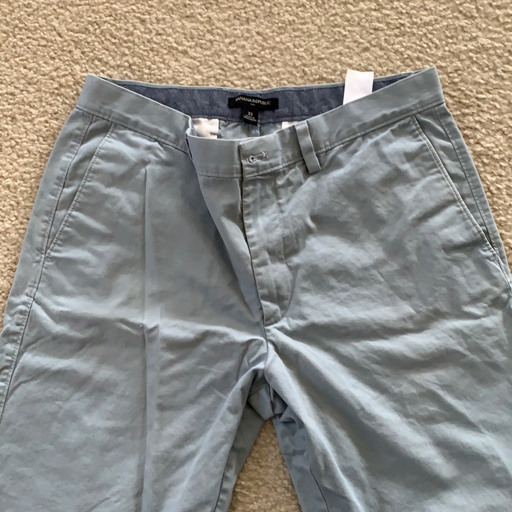 Banana republic size 33 shorts lighter blueish in color.  Slight fade.